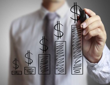 İşadamı grafik büyüyen grafik çizim