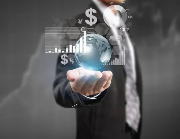 Financial symbols coming from hand — Stock Photo, Image