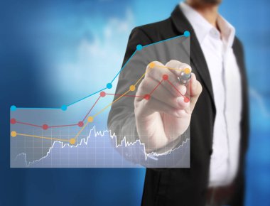 İşadamı grafik büyüyen grafik çizim