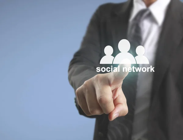 Mano tocco icona virtuale social network — Foto Stock