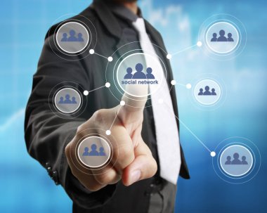 Dokunmatik sanal bir simge sosyal ağ el