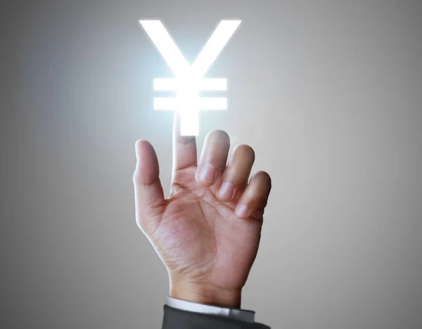 Virtuelles Symbol in der Hand berühren — Stockfoto