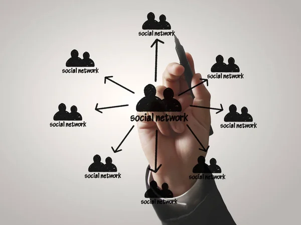 Ritning sociala nätverksstruktur i whiteboard — Stockfoto