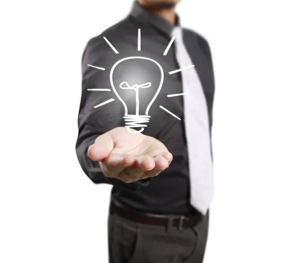 Hands Business Person Holding Light Bulb — Stock Photo, Image