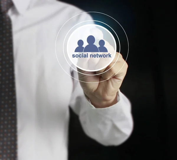 Ręki Ikonę Wirtualnych Sieci Społecznej — Zdjęcie stockowe