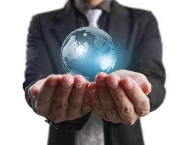 Küre, dünya insan elinde tutan bizim planet earth parlayan, Nasa tarafından sağlanan dünya resim el