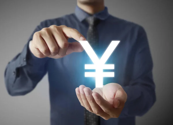 Businessman Financial Symbols Coming Han — Stock Photo, Image