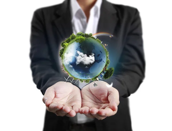 Globe Earth Human Hand Hand Holding Our Planet Earth Glowing — Stock Photo, Image