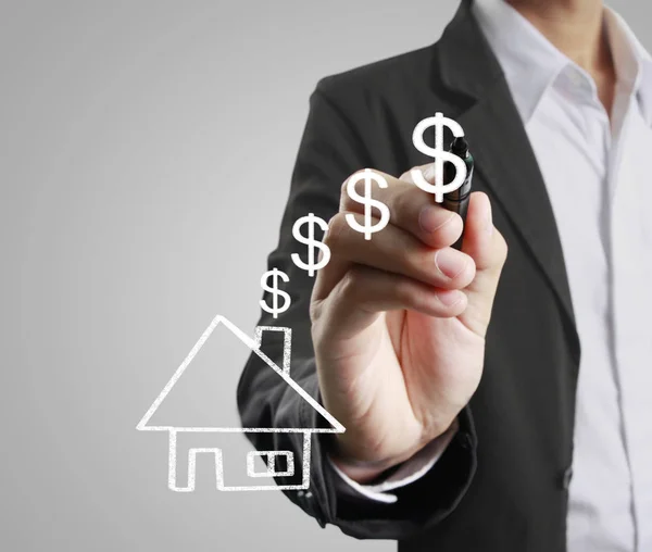 Businessman Hand Drawing House — Stock Photo, Image