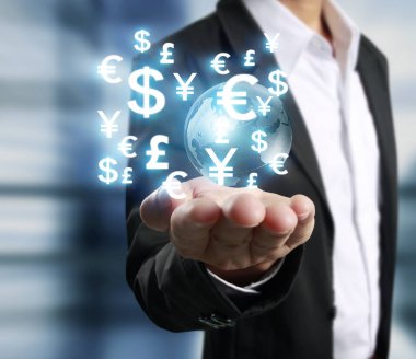 işadamı ile elden gelen finansal simgeler 