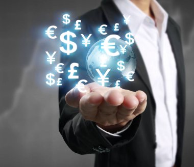 işadamı ile elden gelen finansal simgeler 