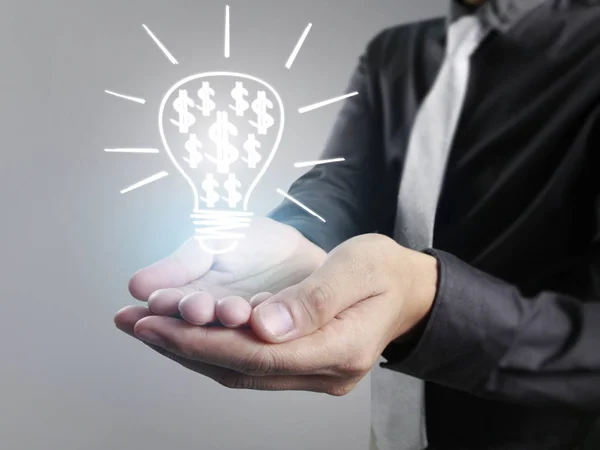 Hands Business Person Holding Light Bulb — Stock Photo, Image