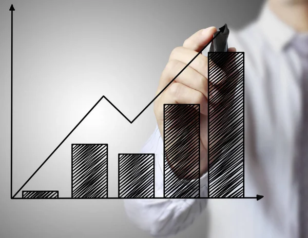 Işadamı Grafik Büyüyen Bir Grafik Çizim — Stok fotoğraf