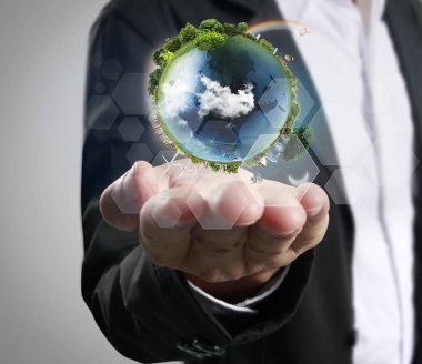 Dünya, insan eli, bizim gezegen Dünya'ya glowin tutan el Earth'te