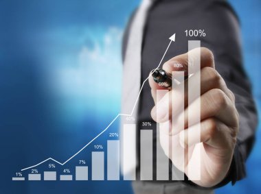 İşadamı grafik büyüyen grafik çizim