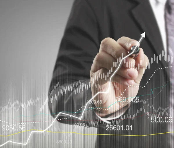 Empresario Dibujando Gráficos Gráfico Crecimiento —  Fotos de Stock