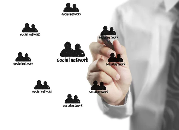 Drawing Social Network Structure Whiteboard — Stock Photo, Image