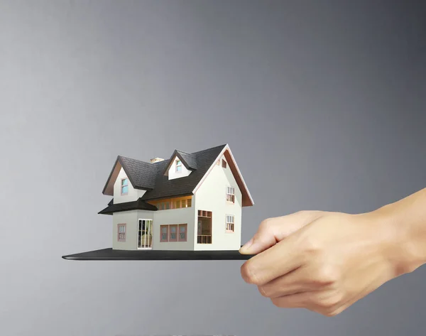 Business Hand Holds House Model Made — Stock Photo, Image