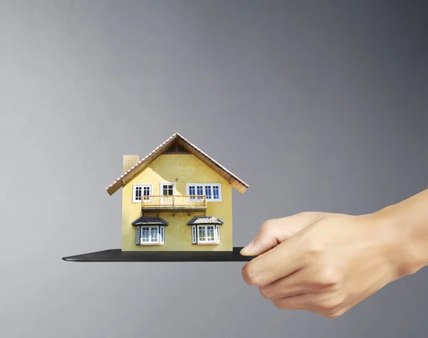 Business Hand Holds House Model Made — Stock Photo, Image