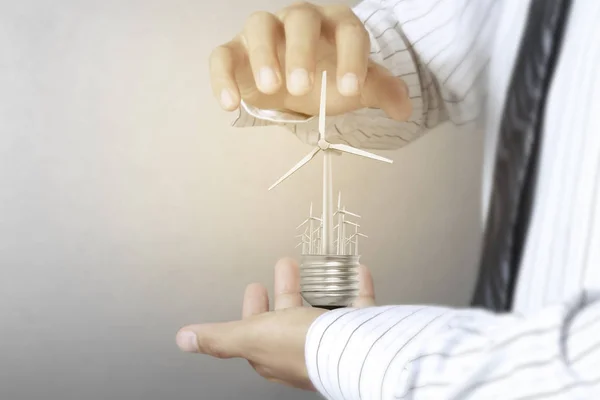 Groene Energie Symbolen Ecologie Gloeilamp Hand — Stockfoto