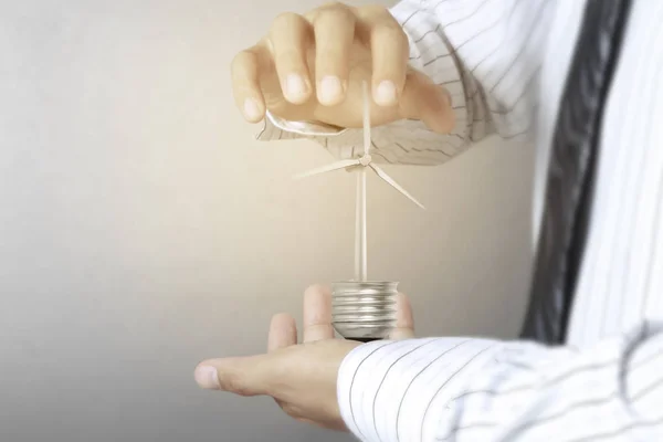 Green Energy Symbols Ecology Light Bulb Hand — Stock Photo, Image