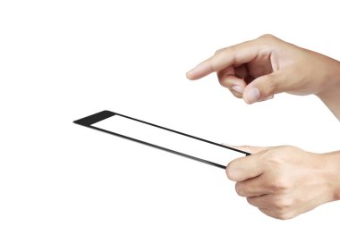 bir elinde tablet kullanan çoklu görev adam