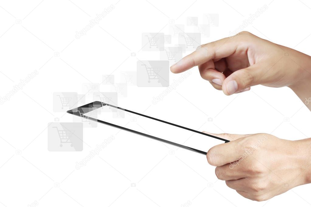 multitasking man using tablet in a hand