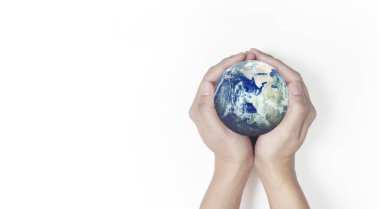 Küre , insan elinde toprak. Nasa tarafından sağlanan Dünya görüntüsü