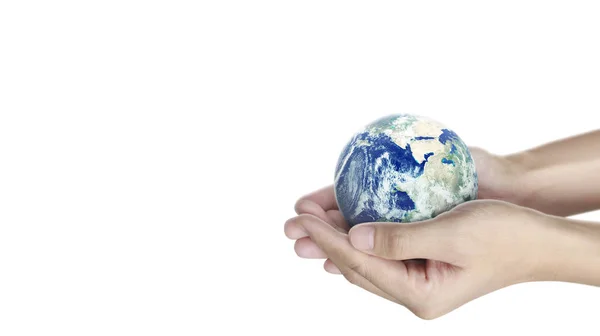 Глобус, земля в человеческих руках. Изображение с Земли предоставлено Nasa — стоковое фото