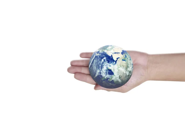 Jordglob, jord i mänsklig hand. Earth bild från NASA — Stockfoto