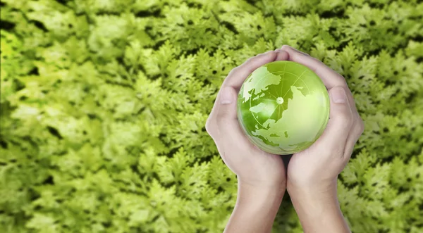 Küre , insan elinde toprak. Nasa tarafından sağlanan Dünya görüntüsü