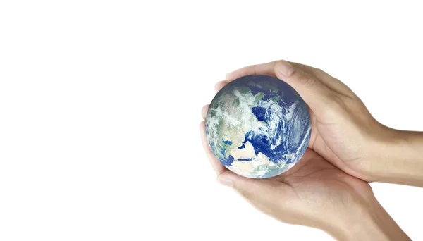 Globe, Ziemia w ludzkiej dłoni. Obraz ziemi dostarczone przez NASA — Zdjęcie stockowe