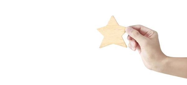Hand des Setzens erhöhen Holz Fünf-Sterne-Form — Stockfoto