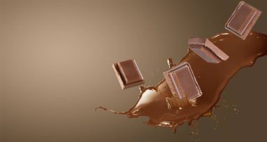 Beyaz arkaplana düşen çikolata parçalarını kapat