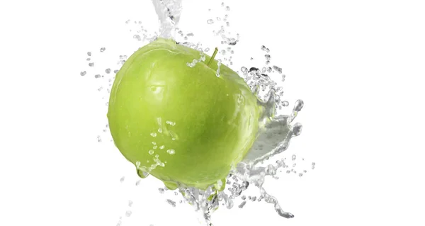 Manzanas en salpicaduras de agua aisladas sobre fondo blanco —  Fotos de Stock