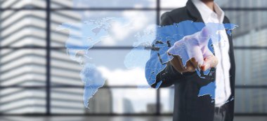 Ellere dokunan düğme ekranı arayüzü küresel bağlantı özel