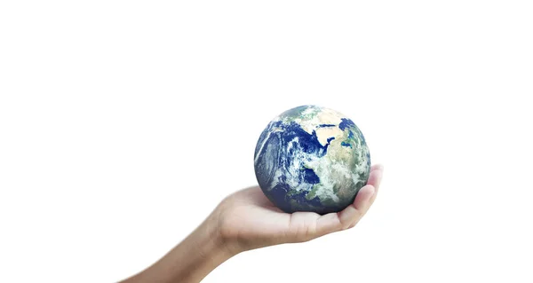 Globus, Erde in menschlicher Hand, die unseren Planeten glühend hält — Stockfoto