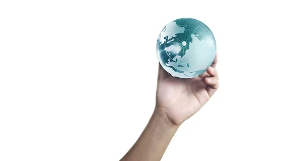 Globe ,earth in human hand, holding our planet glowing — Stock Photo, Image