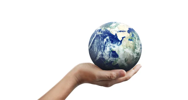 Globe ,earth in human hand, holding our planet glowing — Stock Photo, Image