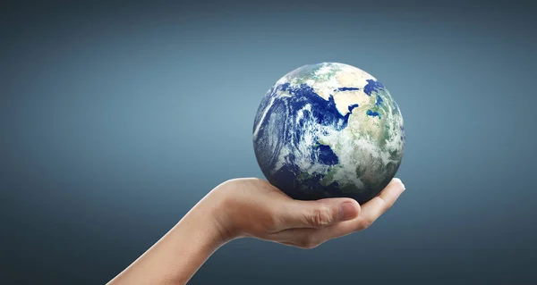 Globe ,earth in human hand, holding our planet glowing — 스톡 사진