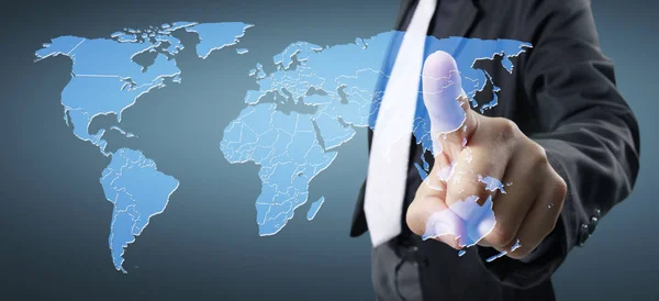 Händer röra knapp skärm gränssnitt global Connection custome — Stockfoto