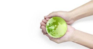 Küre , insan elinde toprak. Nasa tarafından sağlanan Dünya görüntüsü