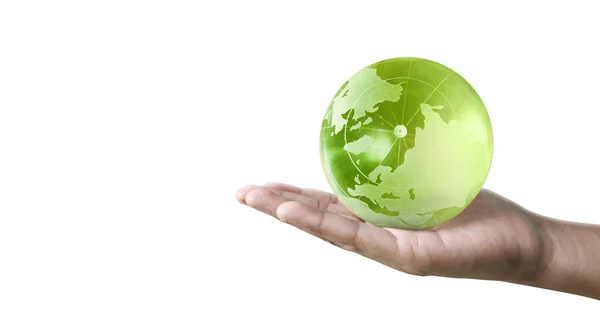Globe Jord Mänsklig Hand Håller Vår Planet Glödande Jordbild Från — Stockfoto