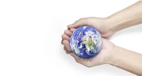 Globe, terre en main humaine. Image de la Terre fournie par Nasa — Photo
