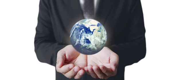 Globe Earth Human Hand Holding Our Planet Glowing Earth Image — Stock Photo, Image