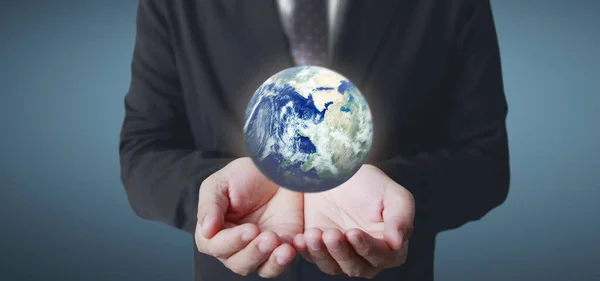 Globe Earth Human Hand Holding Our Planet Glowing Earth Image — Stock Photo, Image