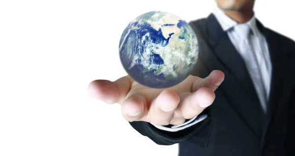 Глобус Земля Людській Руці Тримаючи Нашу Планету Світиться Зображення Землі — стокове фото