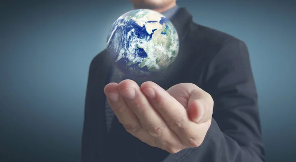 Globe Earth Human Hand Holding Our Planet Glowing Earth Image — Stock Photo, Image