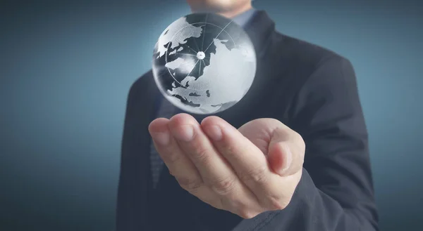 Globe Earth Human Hand Holding Our Planet Glowing Earth Image — Stock Photo, Image