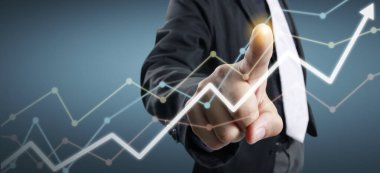 Finansal gösterge ve muhasebe piyasa analizi grafiklerine elle dokunmak